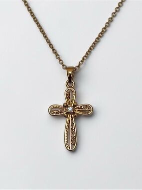 Lia Sophia Gold-Tone Filigree Cross Pendant Necklace